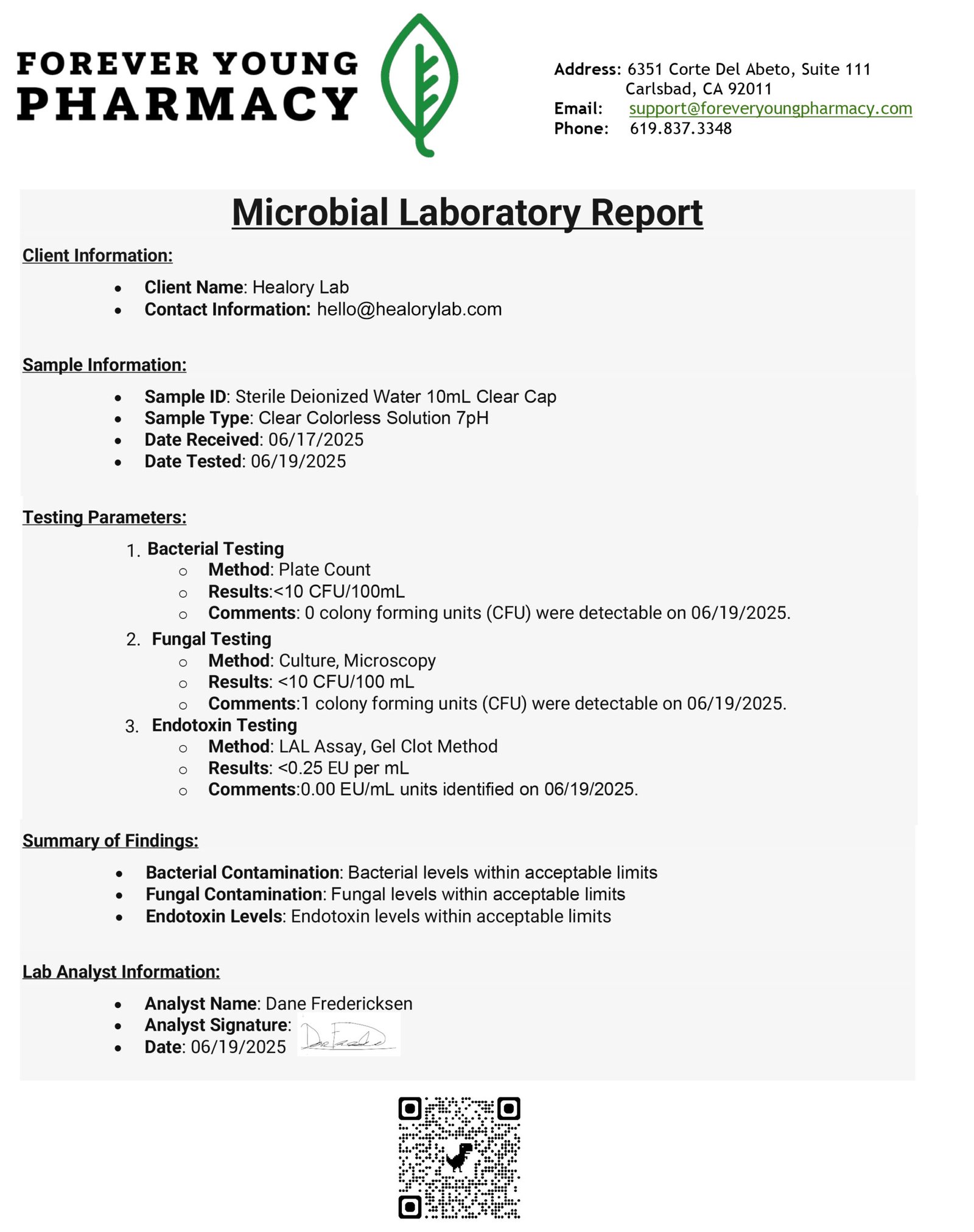 Sterile Deionized Water 10ml